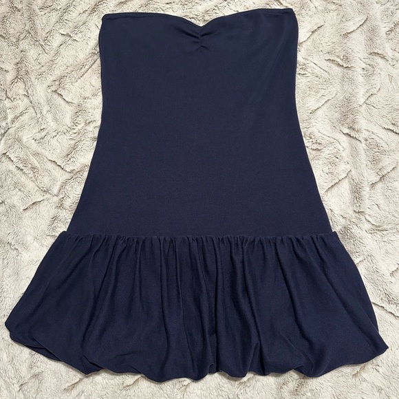 Freshman 1996 Blue Strapless Bandeau Bubble Hem Sweater Dress - Picture 1 of 8